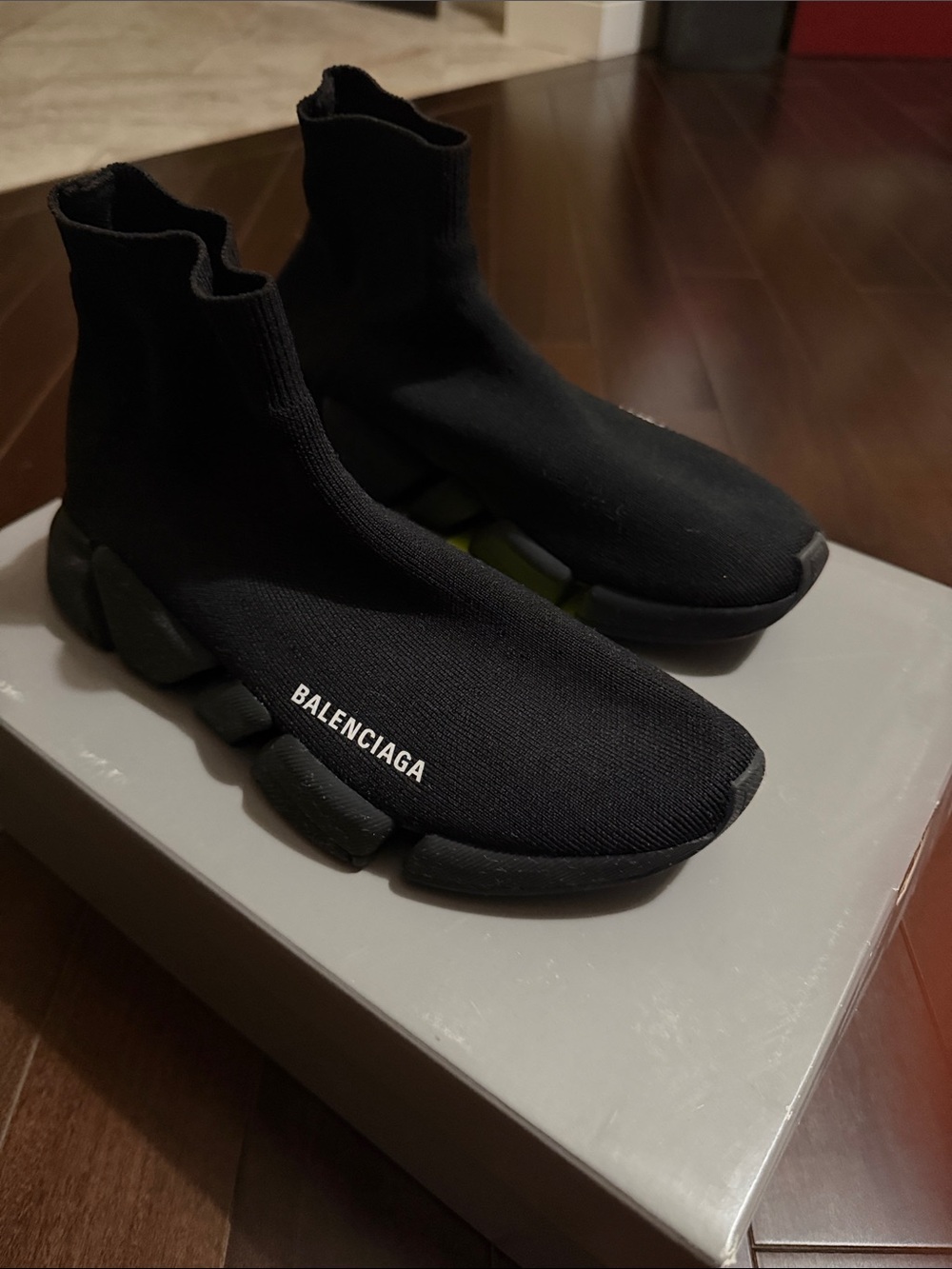 Balenciaga Black Sock-Style Knit Men's Sneakers with White Logo
Size 9